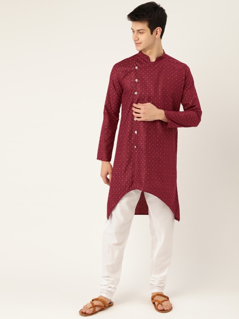 

SOJANYA Men Maroon & White Printed Asymmetric Kurta with Churidar