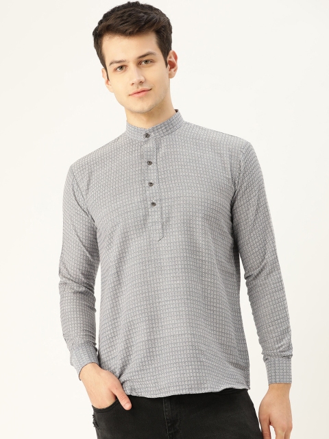 

SOJANYA Men Navy Blue & White Woven Design Straight Kurta
