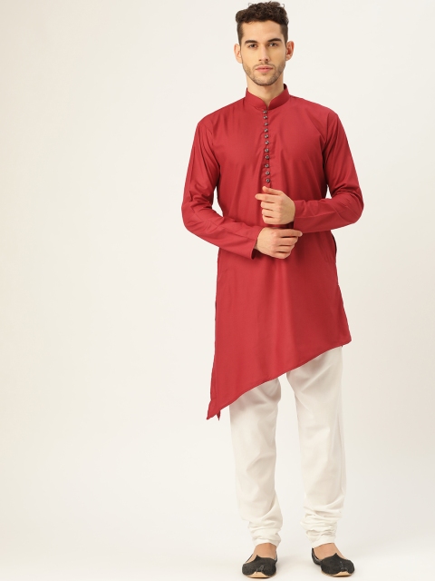 

SOJANYA Men Maroon Solid Asymmetric Straight Kurta