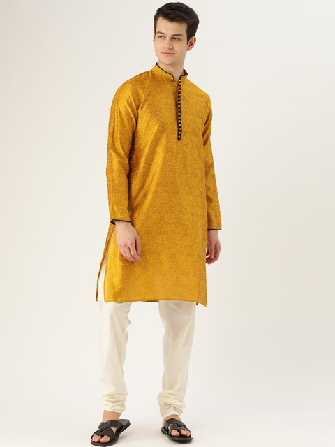

SOJANYA Men Mustard Yellow Woven Design Straight Kurta