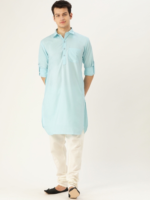 

SOJANYA Men Turquoise Blue Solid Pathani Kurta