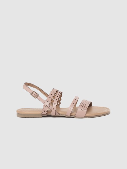 

DressBerry Women Dusty Pink Laser Cut Strappy Open Toe Flats