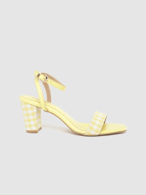 

Anouk Women Yellow & White Checked Block Heels