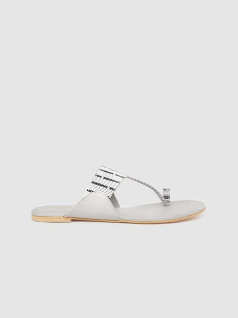

Anouk Women White & Black Striped One Toe Flats with Braided Detail