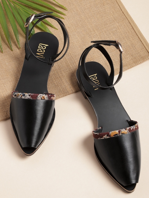 

Taavi Women Black Solid Handcrafted Mid-Top Peep Toe Flats