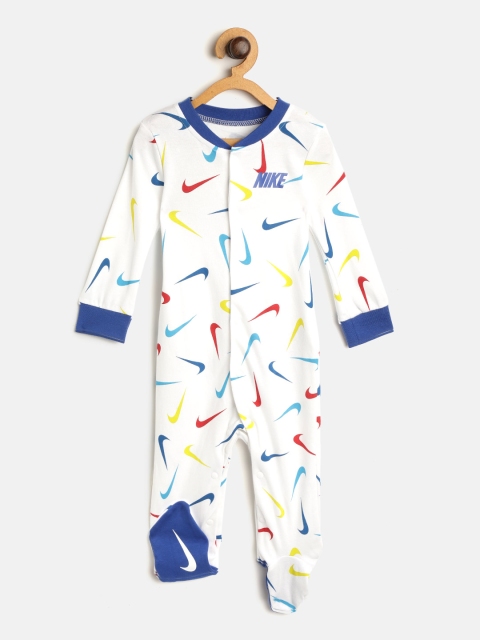 

Nike Boys White & Blue Brand Logo Printed Rompers