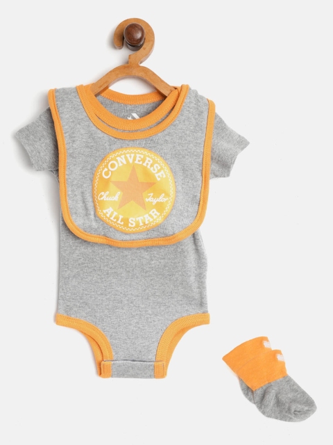 

Converse Set of Grey Melange & Orange Classroom Pets Bodysuit, Bib & Booties