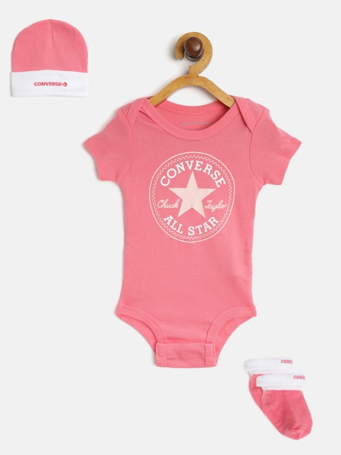 

Converse Set of Pink & White Classic Bodysuit, Beanie & Booties