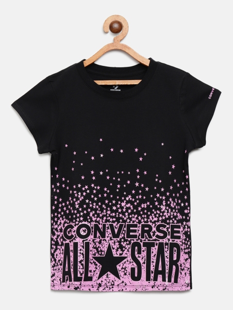 

Converse Girls Black & Pink Star Print Round Neck T-shirt