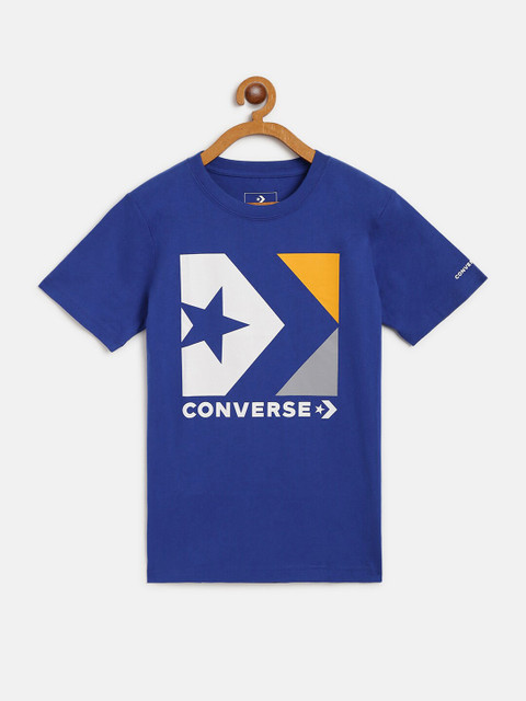 

Converse Boys Blue & White Brand Logo Printed Round Neck T-shirt