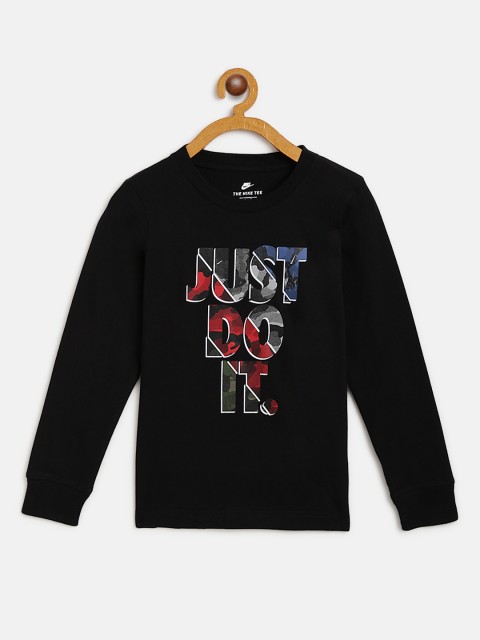 

Nike Boys Black Red Printed CAMO JDI Pure Cotton T-shirt