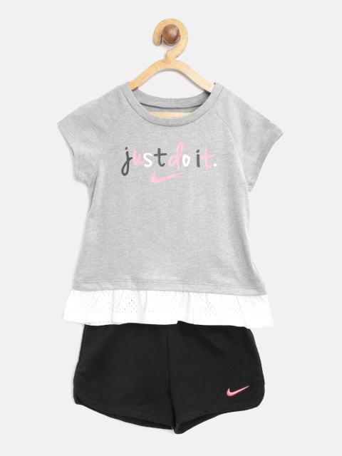 

Nike Girls Grey Melange & Black JDI Pep Top With Shorts