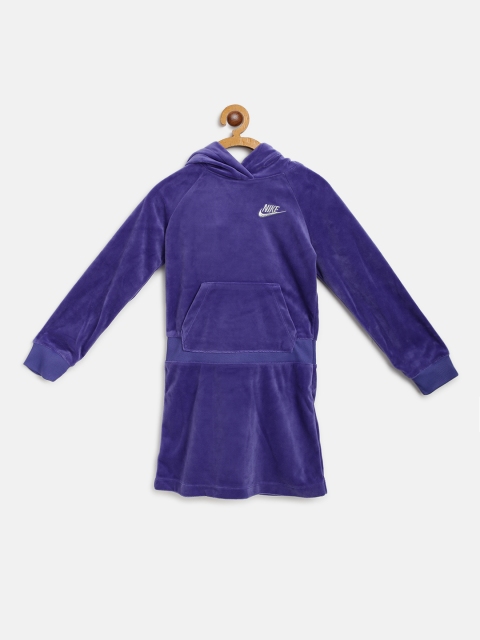 

Nike Girls Violet Solid Velour Hooded Sweatshirt Dress