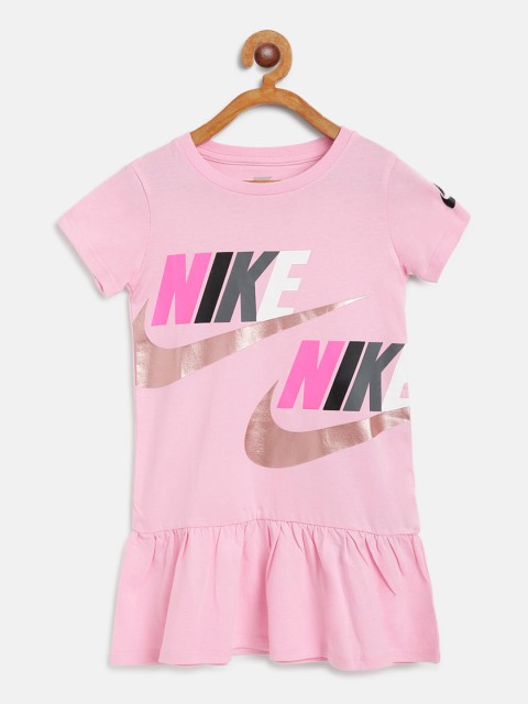 

Nike Girls Pink NSW Brand Logo Print Drop-Waist Dress