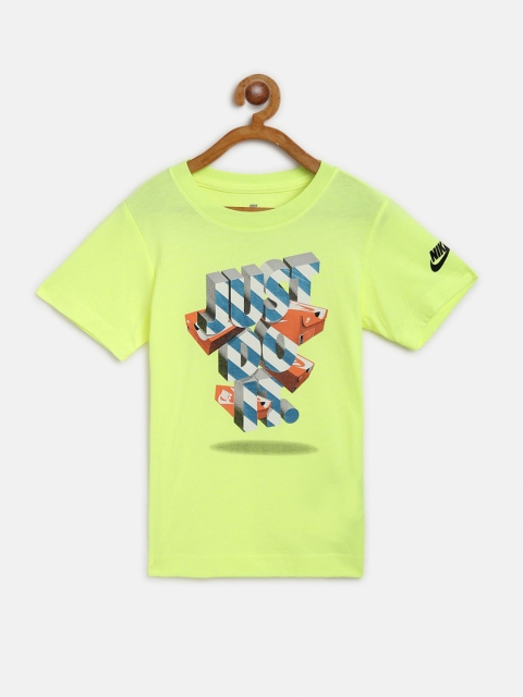 

Nike Boys Fluorescent Green Just Do It Logo Print Round Neck T-shirt