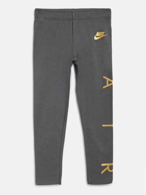 Nike Girls Charcoal Grey NSW Nike Air Print Ankle-Length Sports Leggings