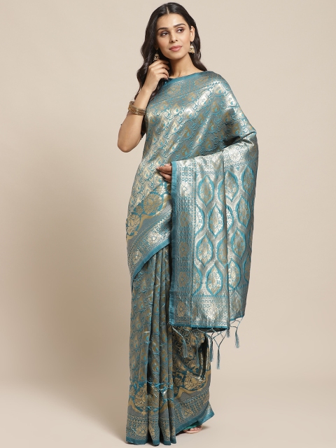 

Readiprint Fashions Blue & Golden Woven Design Banarasi Saree