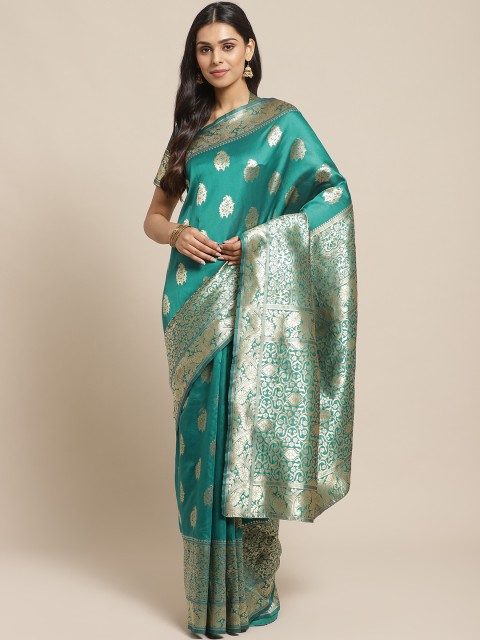 

Readiprint Fashions Teal Green & Golden Woven Design Saree