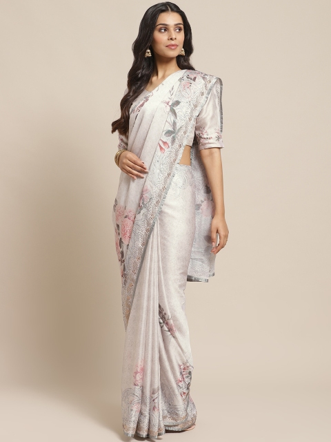 

Readiprint Fashions Off-White & Pink Digital Floral Printed Saree