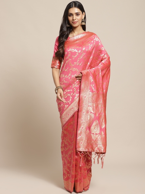 

Readiprint Fashions Pink & Golden Woven Design Banarasi Saree