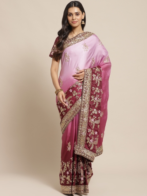 

Readiprint Fashions Burgundy & Pink Dyed Zari Embroidered Saree