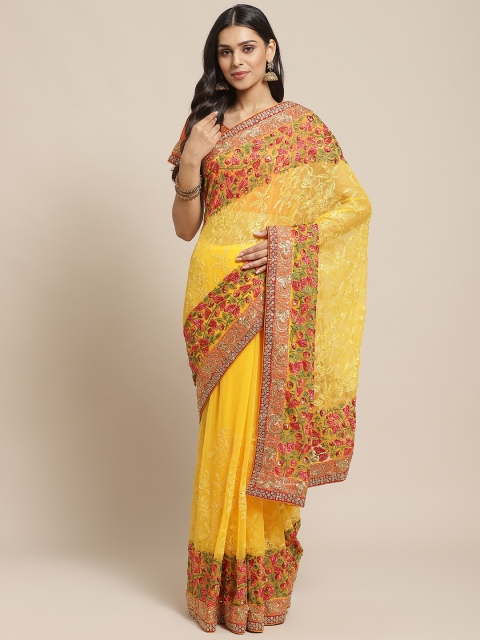 

Readiprint Fashions Yellow & Pink Embroidered Saree