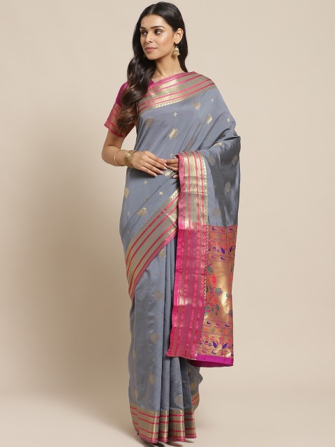 

Readiprint Fashions Grey & Pink Woven Design Banarasi Saree