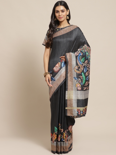 

Readiprint Fashions Black & Beige Solid Tussar Saree