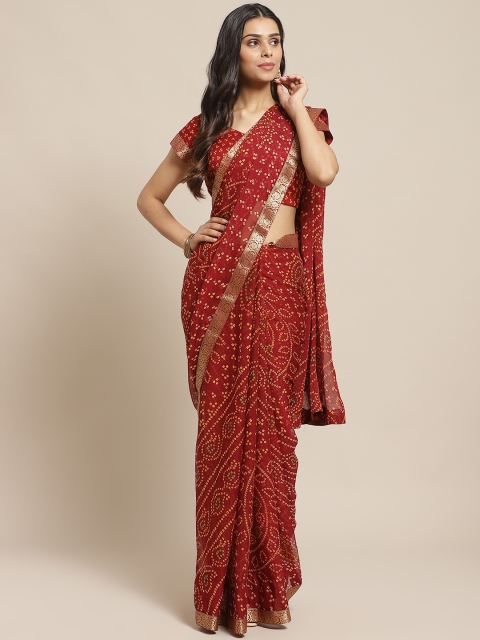 

Readiprint Fashions Maroon & Mustard Yellow Bandhani Printed Saree