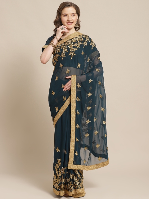 

Readiprint Fashions Teal Green & Golden Zari Embroidered Saree