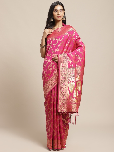 

Readiprint Fashions Pink & Golden Woven Design Banarasi Saree
