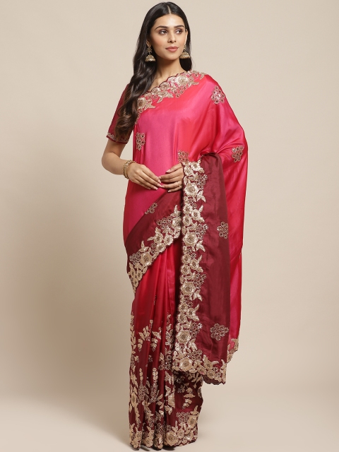 

Readiprint Fashions Maroon & Pink Floral Embroidered Saree