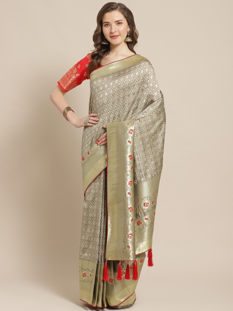 

Readiprint Fashions Grey & Golden Woven Design Banarasi Saree
