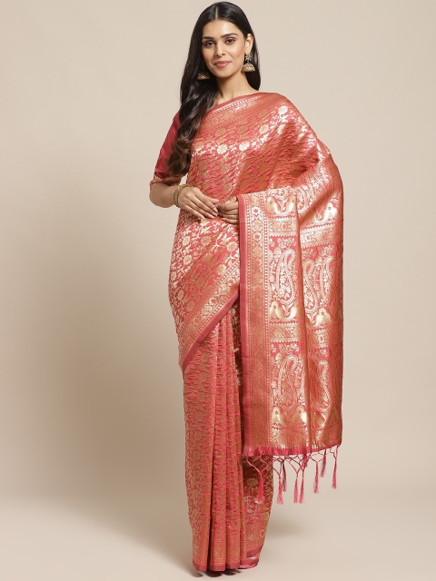 

Readiprint Fashions Pink & Golden Woven Design Banarasi Saree