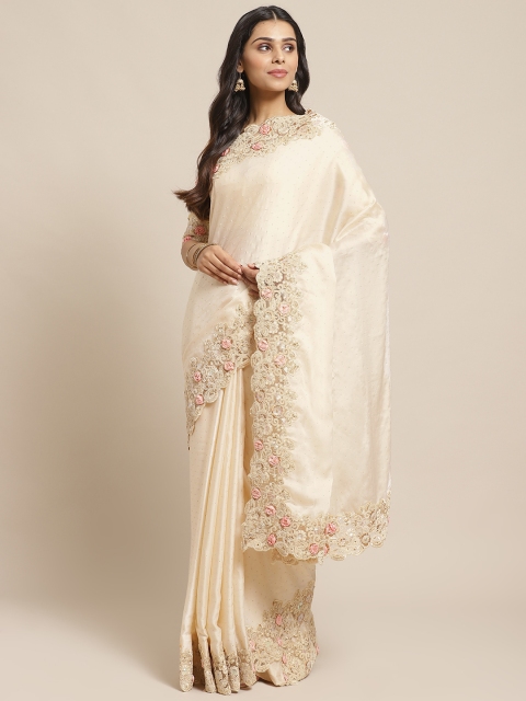 

Readiprint Fashions Off-White & Golden Embellished Saree, Beige