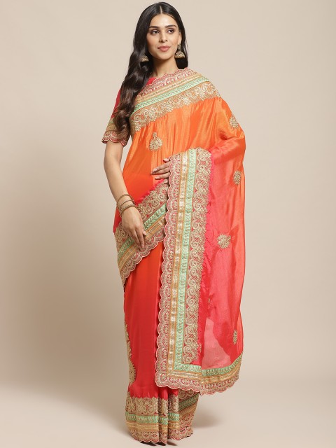 

Readiprint Fashions Pink & Orange Zari Embroidered Saree