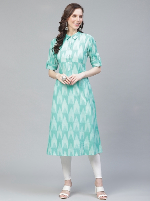 

AHIKA Women Blue & White Printed Pathani Kurta