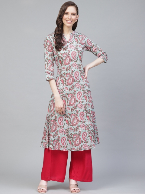 

AHIKA Women Green & Pink Paisley Print A-Line Kurta