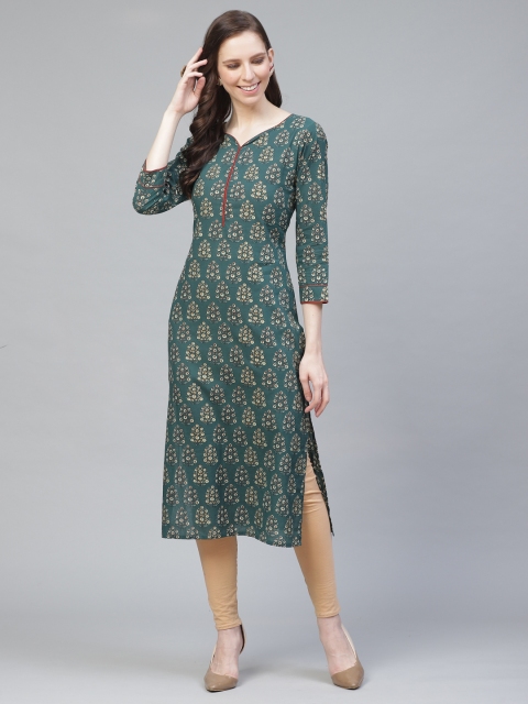 

AHIKA Women Green Ethnic Motif Print Straight Kurta
