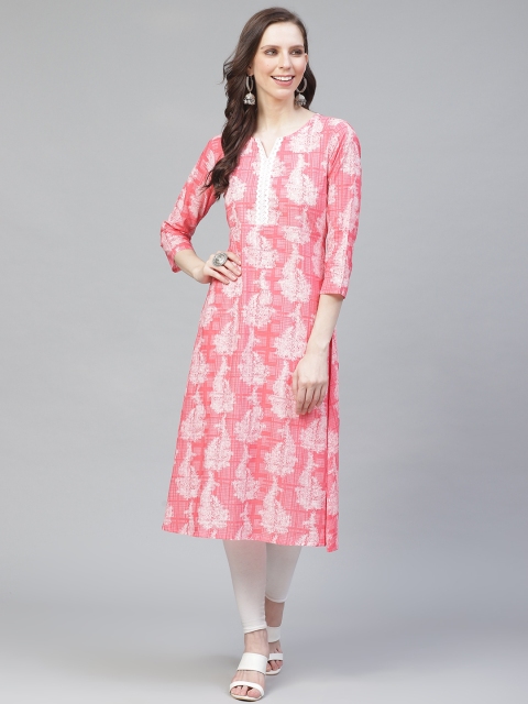 

AHIKA Women Pink & White Printed A-Line Kurta
