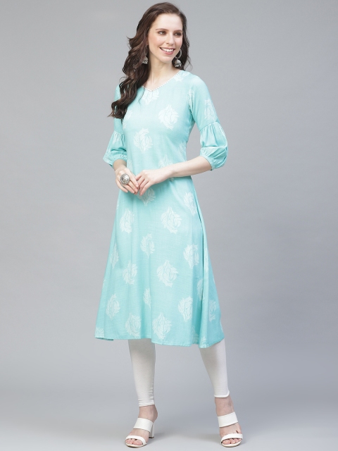 

AHIKA Women Blue & White Printed A-Line Kurta