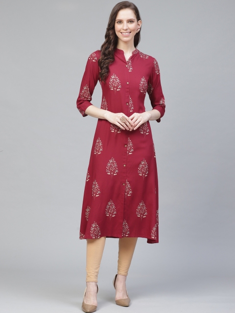 

AHIKA Women Maroon & Golden Printed A-Line Kurta