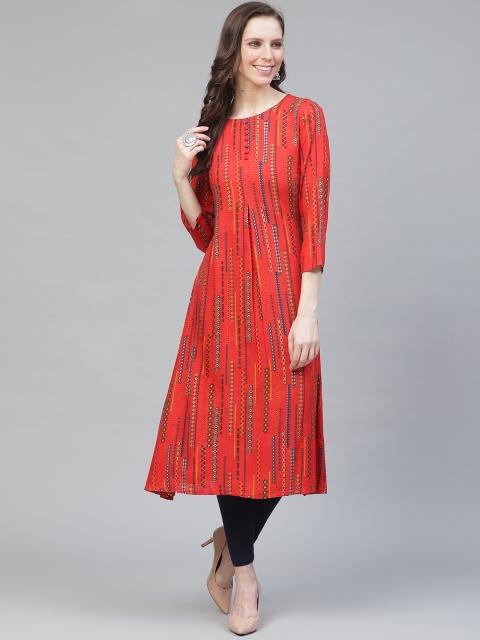 

AHIKA Women Red & Blue Printed A-Line Kurta