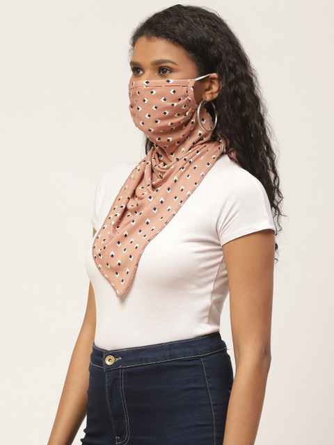 

Blueberry Women Peach-Coloured & Black Geometric Printed Re-Usable Scarf Face Mask