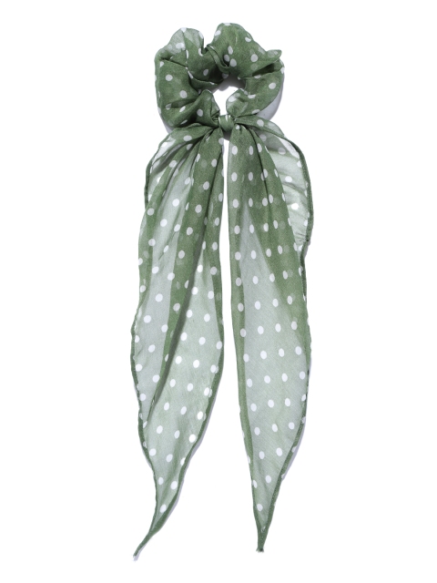 

Blueberry Green & White Polka Dots Print Scrunchie with Knot Detail