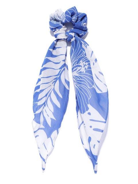 

Blueberry Women Blue & White Leaf Print Scrunchie with Knot Detail