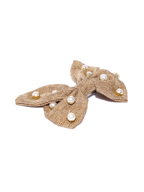 

Blueberry Women Beige & Off-White Beaded Bow-Shaped Jute Alligator Hair Clip