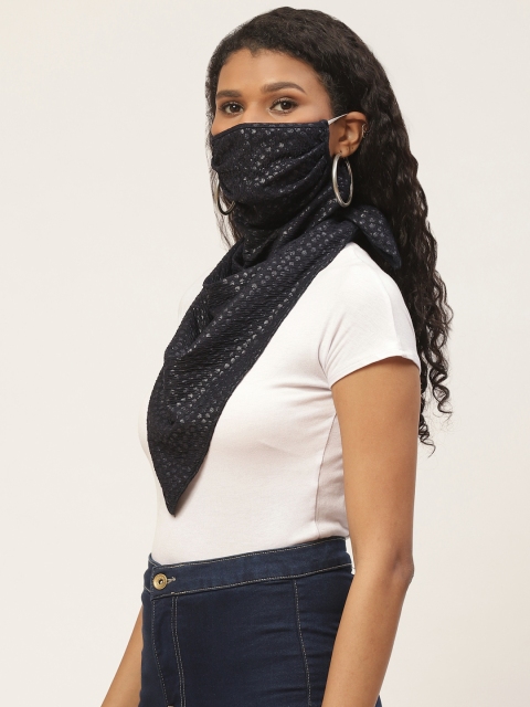 

Blueberry Women Black Self-Design Re-Usable Scarf Face Mask