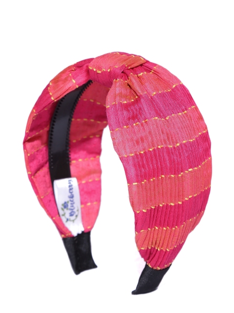 

Blueberry Women Pink & Coral Red Striped Alice Hairband with Knot Detail