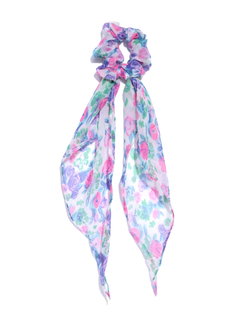 

Blueberry Women White & Blue Floral Print Scrunchie with Knot Detail